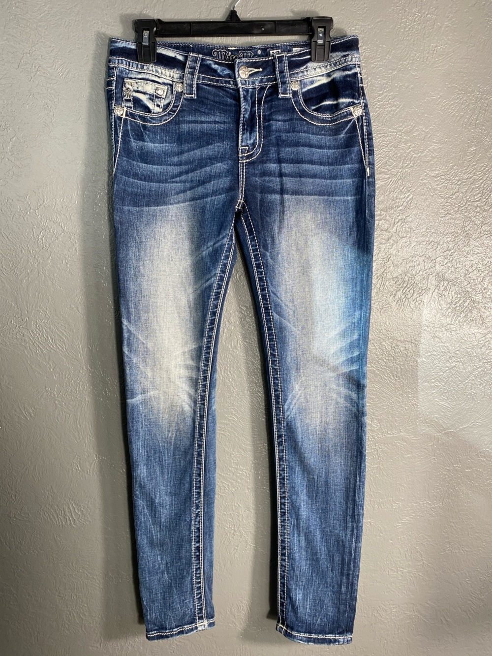 Miss Me Hailey Skinny Jeans Womens 27 Blue Embellished Flap Pocket M3335S 30